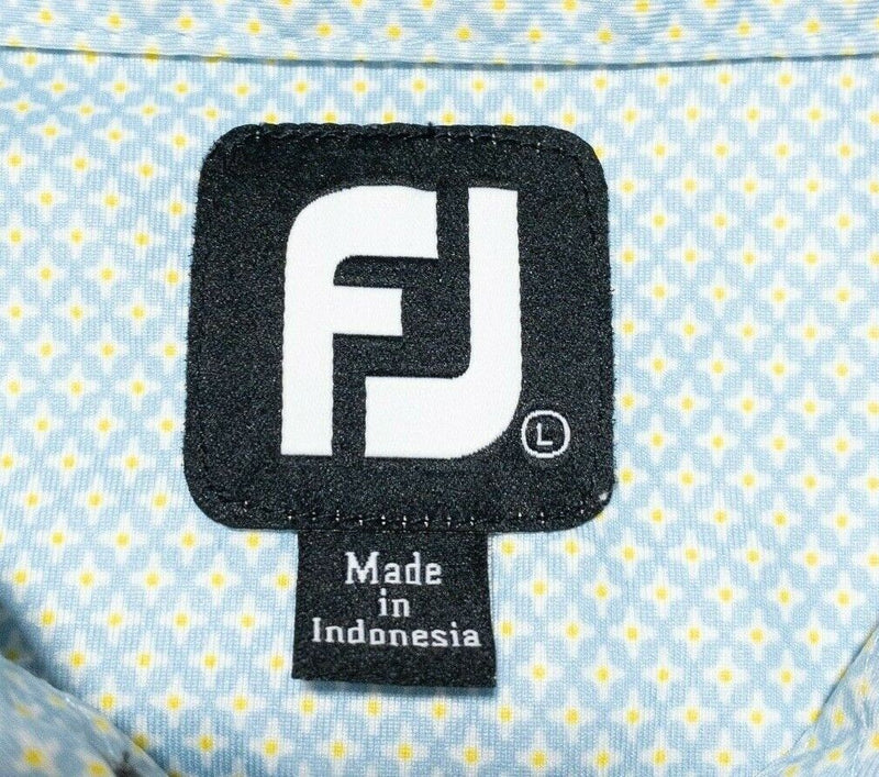 FootJoy Large Golf Shirt Mens Polo Light Blue Yellow Starburst Geometric Wicking