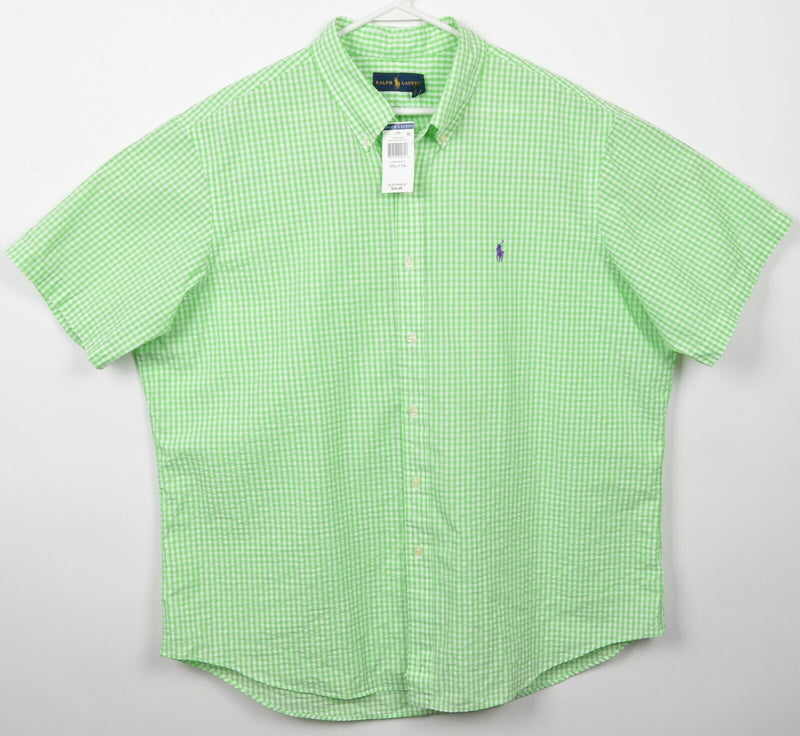 Polo Ralph Lauren Men's 2XL Seersucker Lime Green Gingham Button-Down Shirt