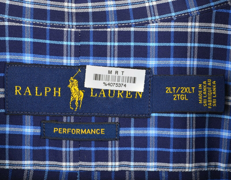 Polo Ralph Lauren Performance Men 2XLT (2XL Tall) Nylon Wicking Blue Plaid Shirt