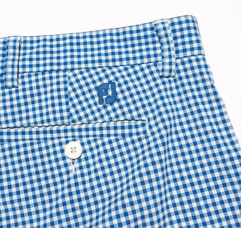 FootJoy Shorts 38 Men's Golf Performance Blue White Check Polyester Wicking Zip