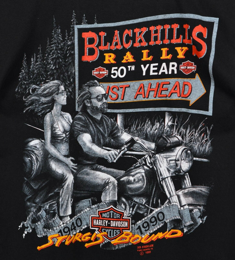 Vtg 1990 3D Emblem Men's Medium Harley-Davidson Blackhills Rally Sturgis T-Shirt