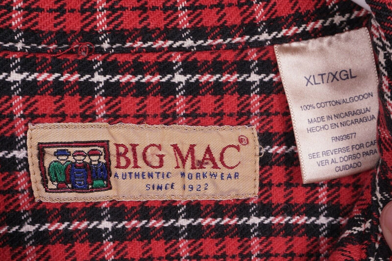 Big Mac Men's XLT Pearl Snap Red Plaid Heavy Flannel JCPenney Workwear Shirt