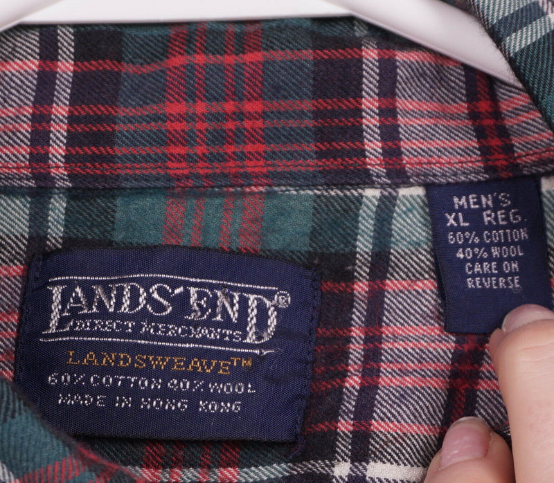 Lands' End Men's XL Landsweave Cotton Wool Blend Tartan Plaid Flannel Shirt