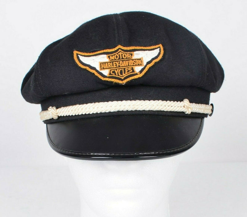Vintage Harley-Davidson Men's Large Captain’s Motorcycle Black Wool Leather Hat