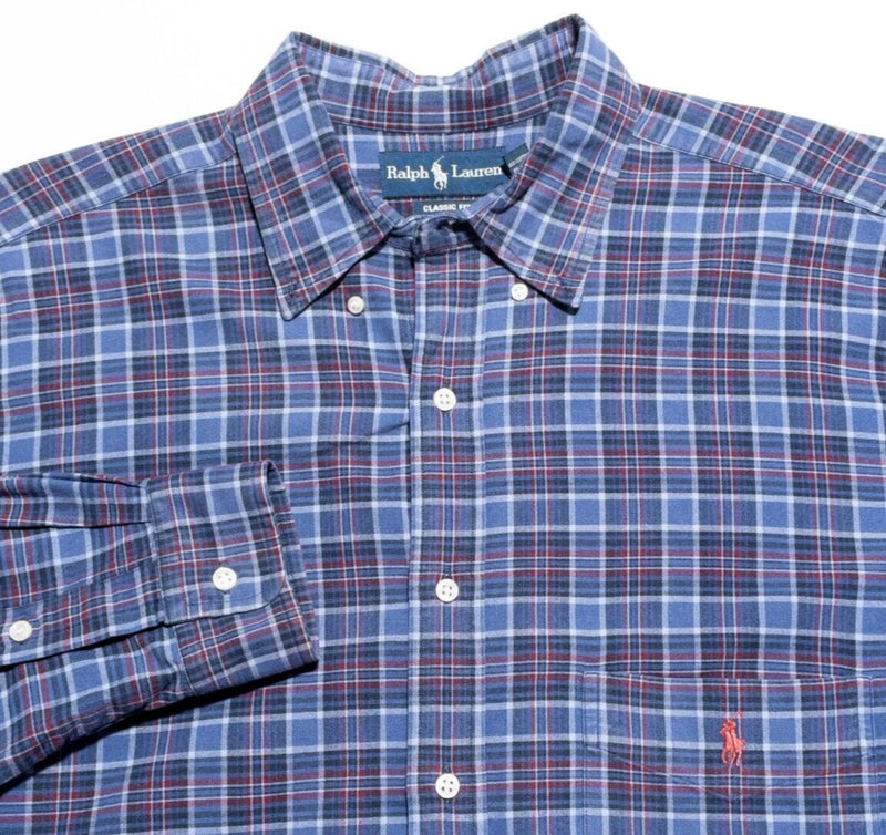 Polo Ralph Lauren Shirt Men's LT Large Tall Classic Long Sleeve Blue Red Plaid