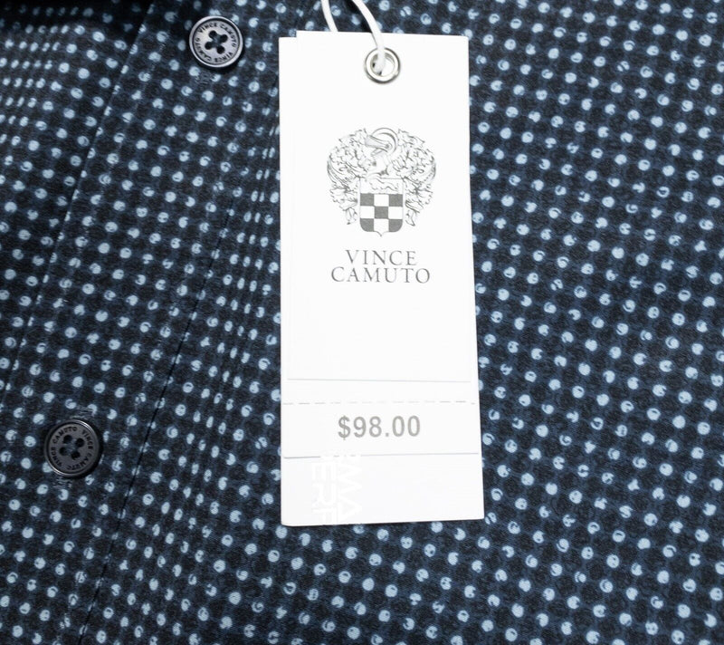 Vince Camuto Men's XL Shirt Long Sleeve Navy Blue Print Polka Dot Polyester