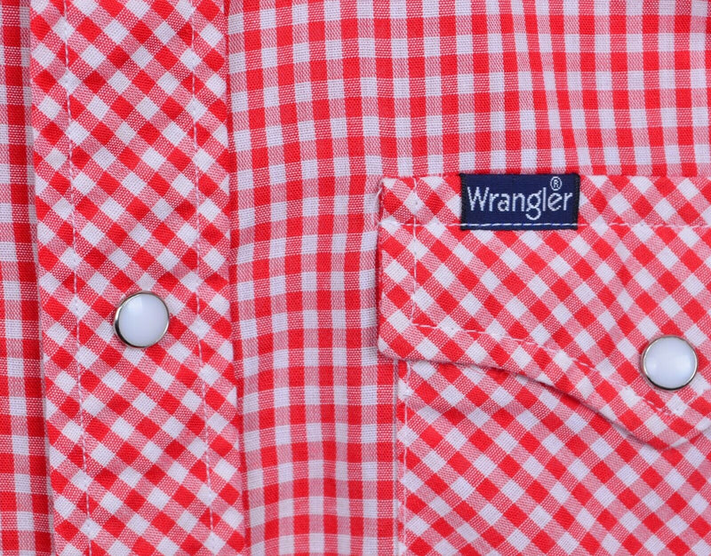 Vtg 70s Wrangler Men's Sz Large Pearl Snap Red White Gingham Check Plaid Shirt