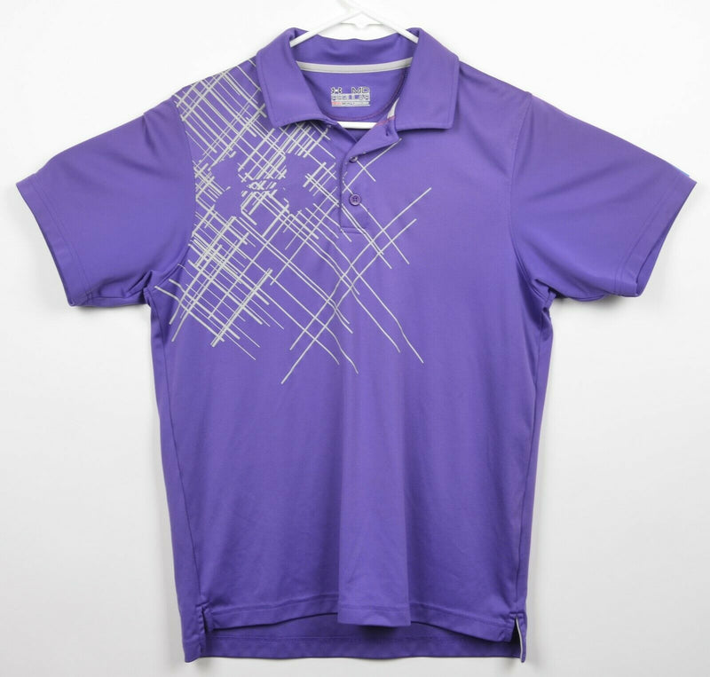 Under Armor Men's Sz Medium Regular Fit Purple UA Logo HeatGear Polo Shirt