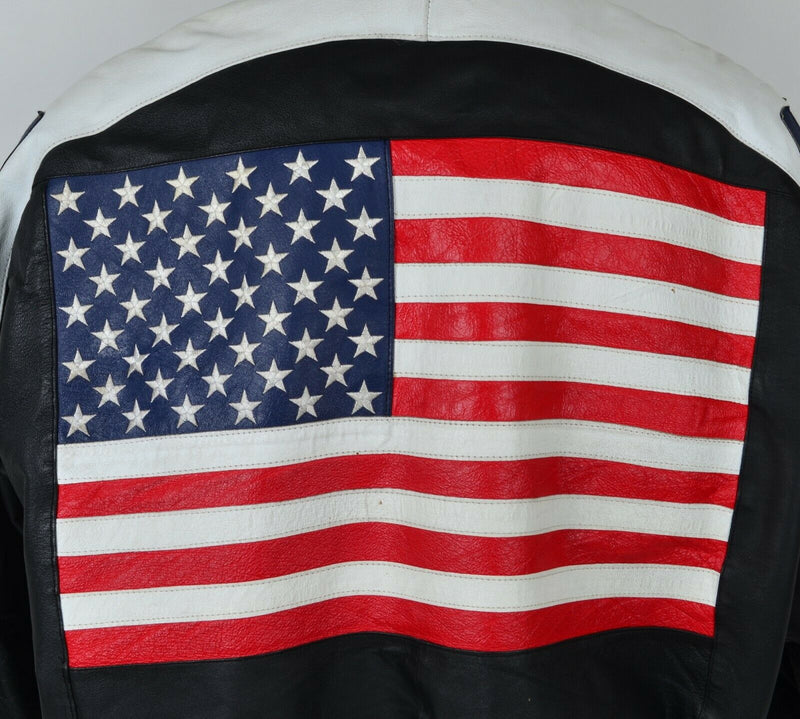 Vintage 80s Michael Hoban Men's 3XL American Flag Quilt Lined Leather Jacket