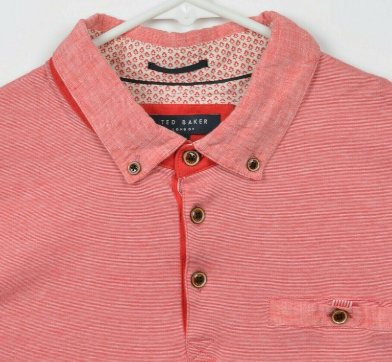 Ted Baker London Men's 5 Pink/Red Short Sleeve Button-Down Pocket Polo Shirt