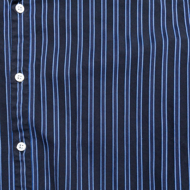 J. Peterman Poet Shirt Men's Medium Band Collar Long Sleeve Vintage Blue Stripe