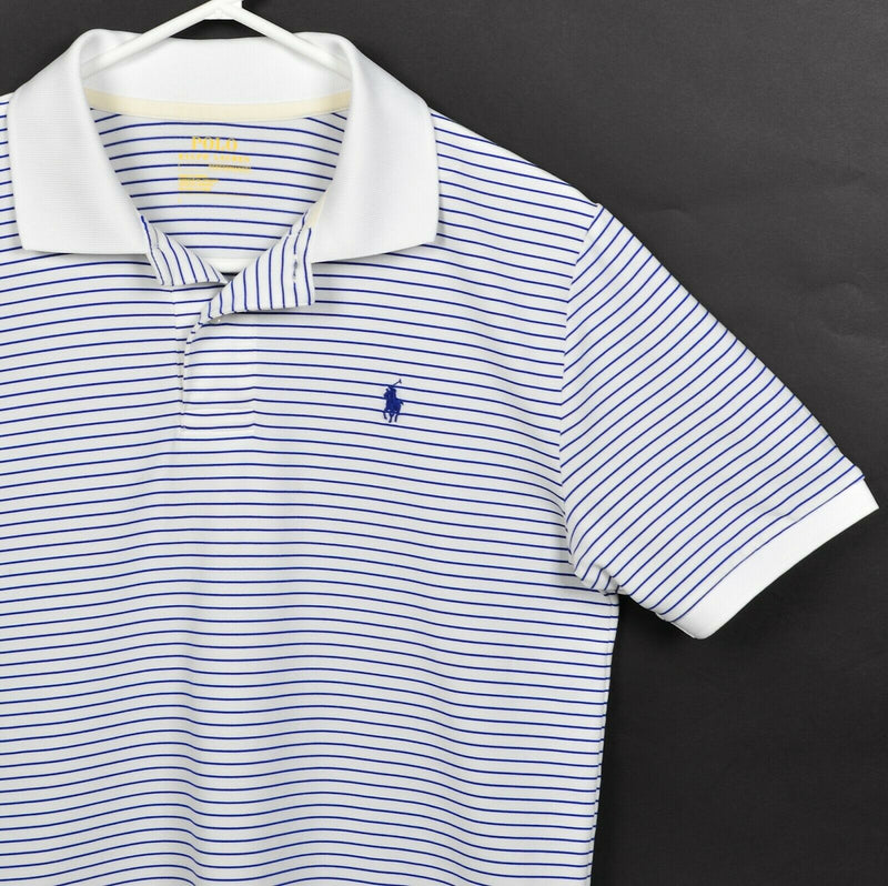 Polo Ralph Lauren Performance Boy's Large Blue White Striped Wicking Polo Shirt