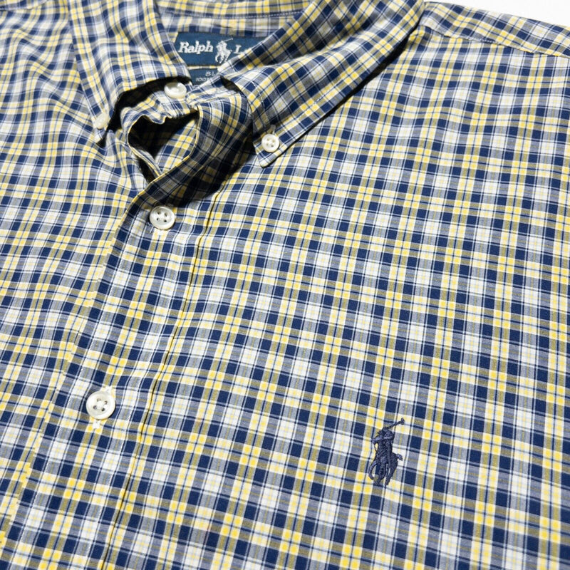 Polo Ralph Lauren Blake Shirt XL Mens Short Sleeve Blue Yellow Plaid Button-Down