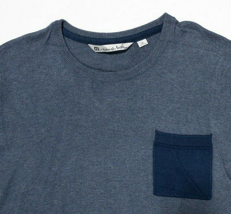 Travis Mathew Men's XL Rayon Cashmere Blend Blue Colorblock Crewneck Sweater