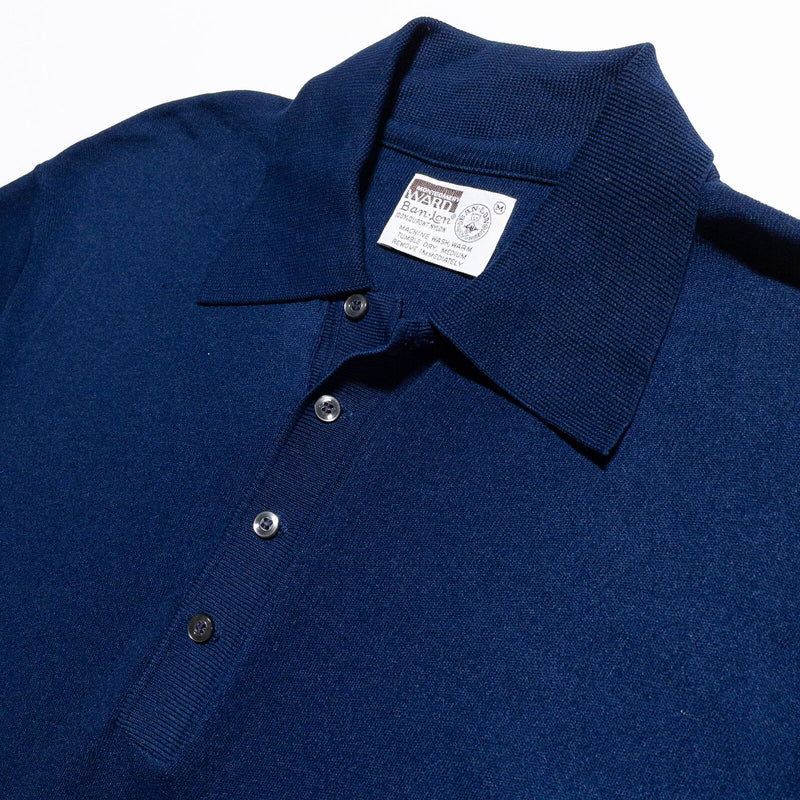 Vintage Ban Lon Shirt Medium Men's Knit Polo 60s Montgomery Ward Navy Blue Mod