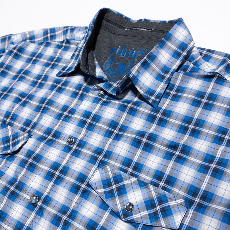 Kuhl Pearl Snap Eluxur Shirt Men's XL Button-Up Blue Plaid Short Sleeve Wicking