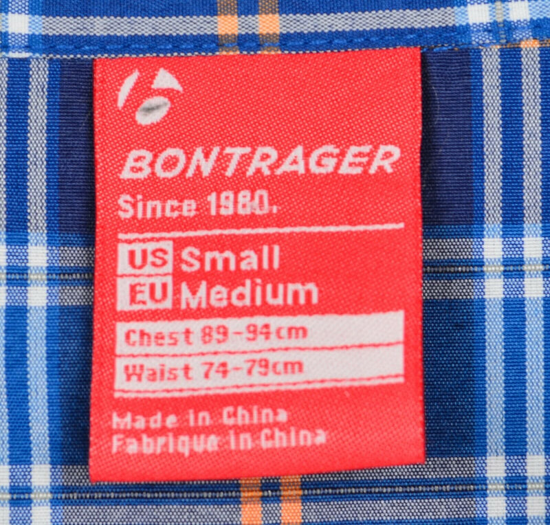 Bontrager Trek Men's Sz Small Boardwalk Blue Orange Plaid Cycling Shirt