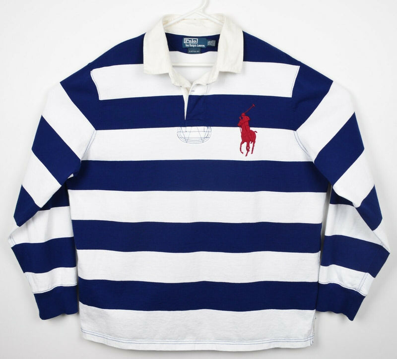 Polo Ralph Lauren Men's 2XL Custom Fit Chunky Stripe Big Pony Navy Rugby Stripe