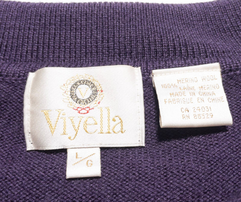 Viyella Sweater Men's Large Merino Wool Collared Long Sleeve Polo Purple Knit