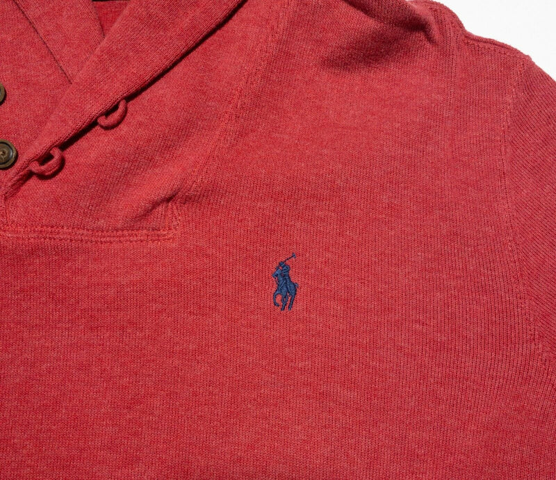 Polo Ralph Lauren Men's Medium Red/Pink Shawl Collar High Neck Fleece Sweater