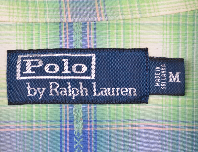 Polo Ralph Lauren Men's Medium Pearl Snap Green Blue Pink Plaid Western Shirt