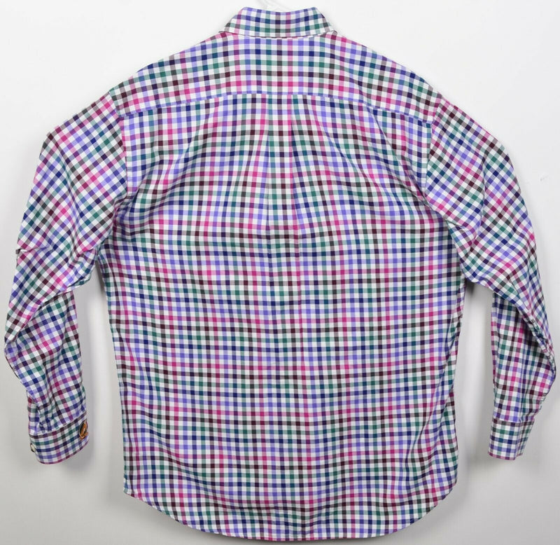Turtleson Men's Large Purple Red Green Colorful Check Button-Down Shirt