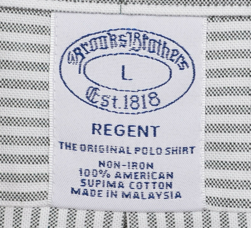 Brooks Brothers Men's Large Gray Striped Non-Iron Logo Regent Button-Down Shirt