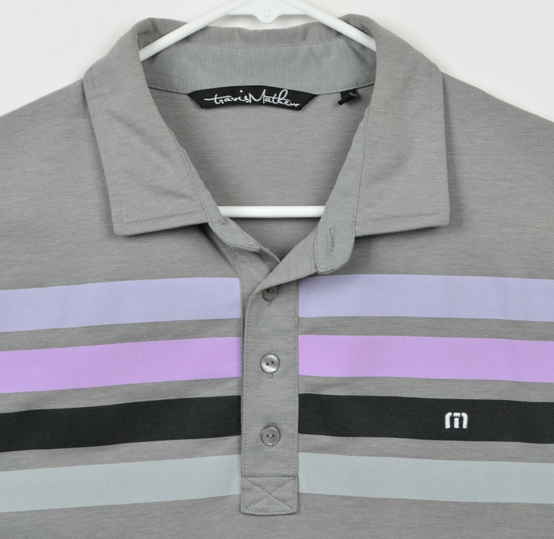 Travis Mathew Men's Large Gray Purple Stripe Pima Cotton Blend Golf Polo Shirt
