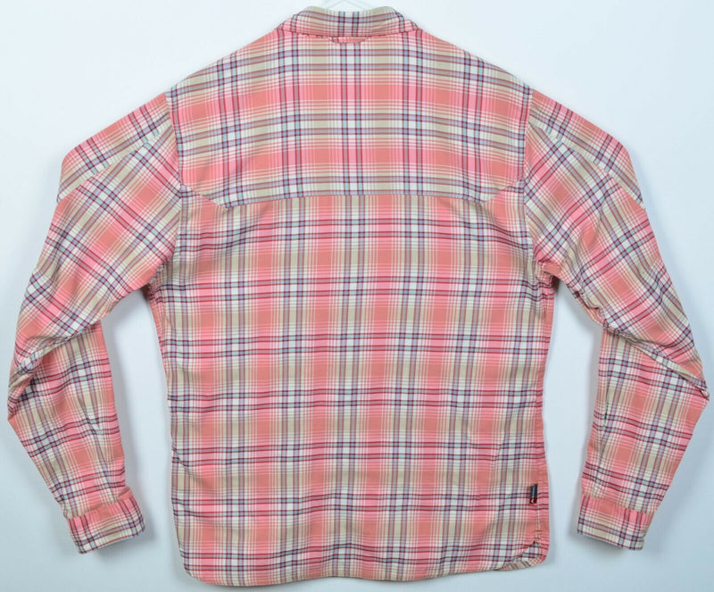 Simms Fishing Men's Medium Coral Pink Plaid Polyester Nylon Button-Down Shirt