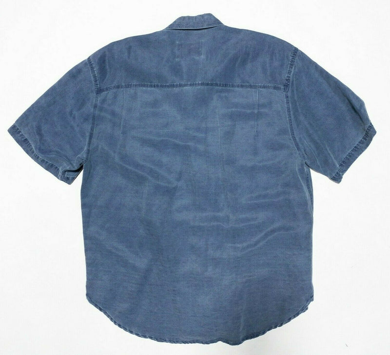 Territory Ahead Men's Large Shirt Silk Linen Blend Blue Short Sleeve Button