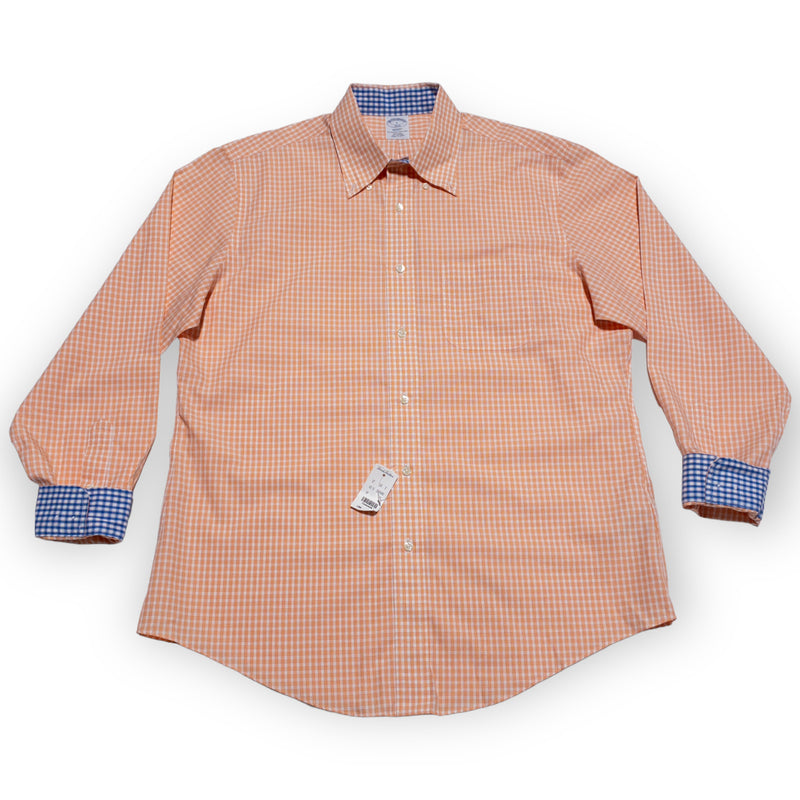 Brooks Brothers Shirt Men's Large Flip Cuff Long Sleeve Button-Down Orange Check