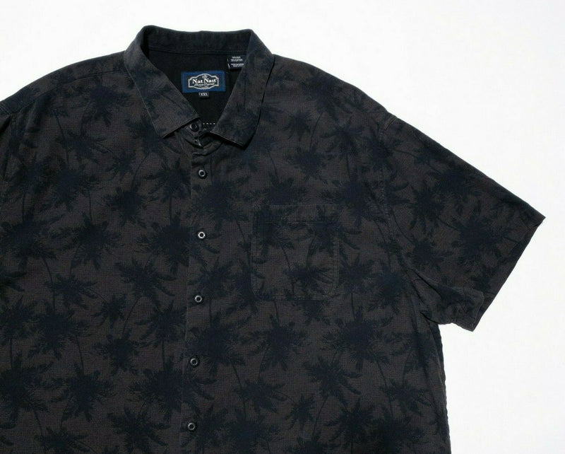 Nat Nast XXL Silk Shirt Men's Hawaiian Floral Palm Bowling Retro Brown Black