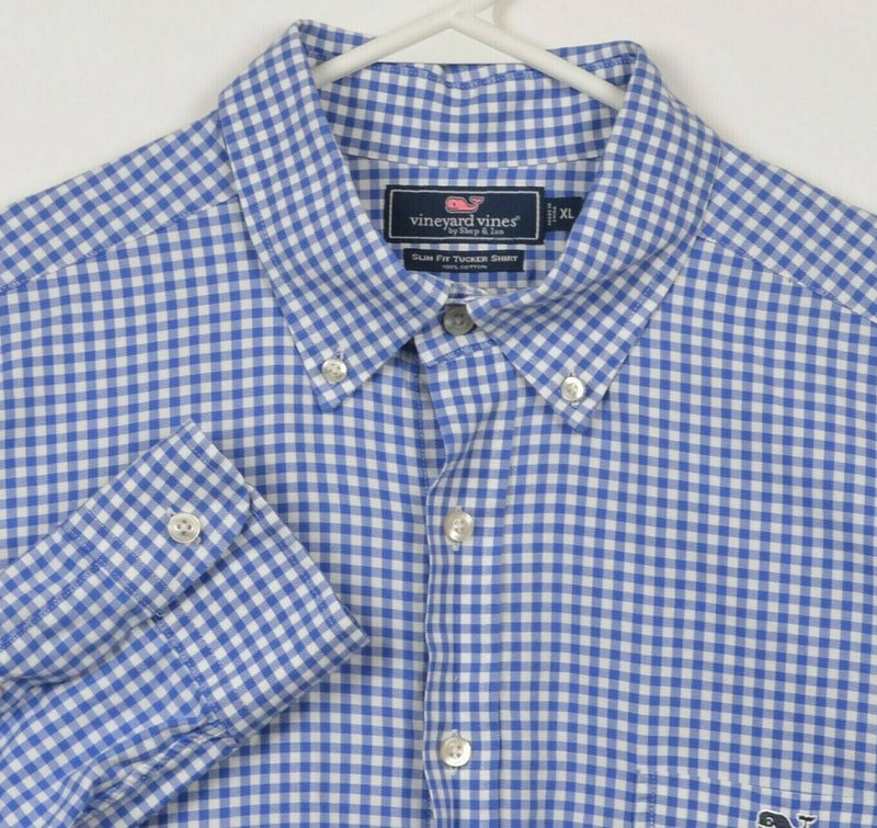 Vineyard Vines Men's XL Slim Fit Tucker Blue Shepherd Check Whale Button Shirt