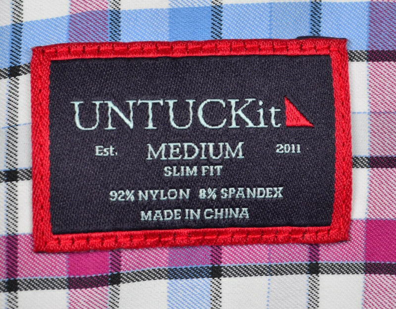 UNTUCKit Men's Sz Medium Slim Fit Nylon Purple Plaid Check Performance Shirt