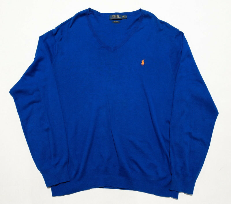 Polo Ralph Lauren Men's 2XL Pima Cotton Solid Royal Blue Pullover V-Neck Sweater