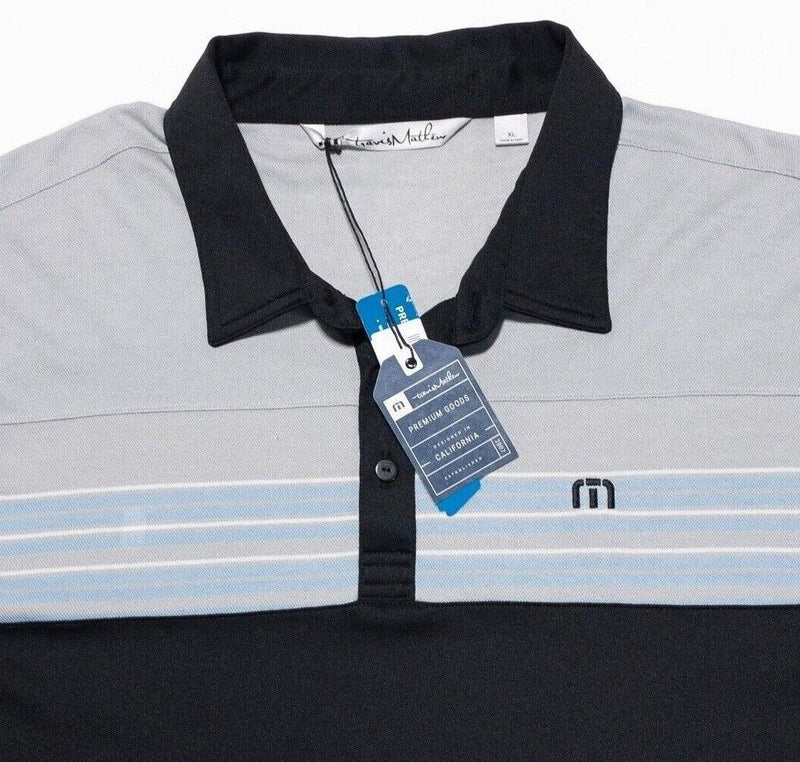 Travis Mathew Polo XL Men's Golf Shirt Black Gray Striped Neap Wicking Stretch