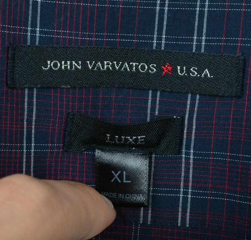 John Varvatos USA Men's XL Luxe Navy Blue Red Plaid Cotton Elastane Blend Shirt
