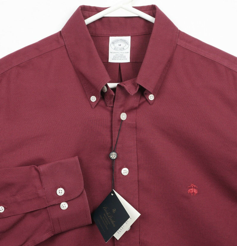 Brooks Brothers Men's Medium Solid Red Sheep Logo Non-Iron Button-Down Shirt