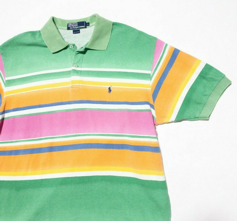 Polo Ralph Lauren Large Men's Polo Shirt 90s Multi-Color Striped Pink Green Pony