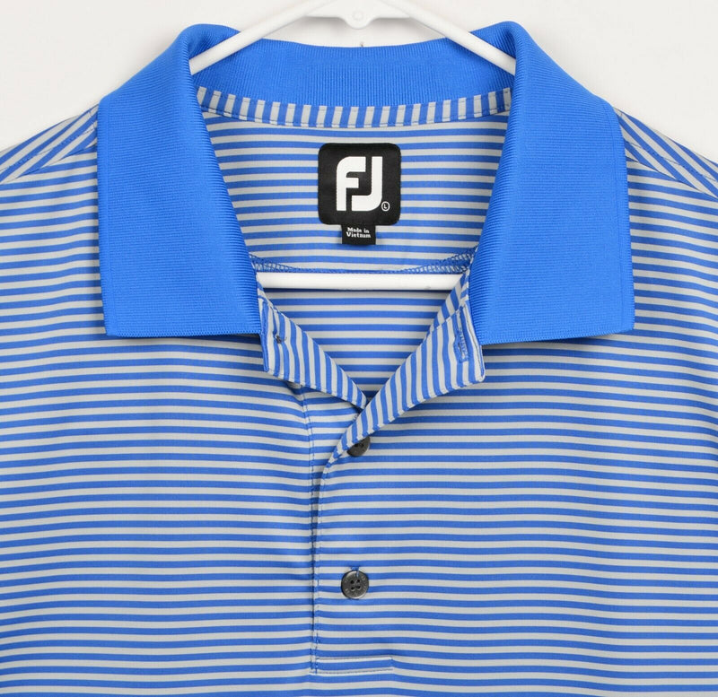 FootJoy Men's Sz Large Blue White Striped Polyester Blend FJ Golf Polo Shirt