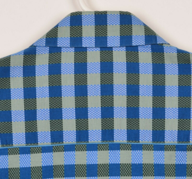 Robert Graham Men's Medium Flip Cuff Green Blue Plaid Paisley Designer Shirt