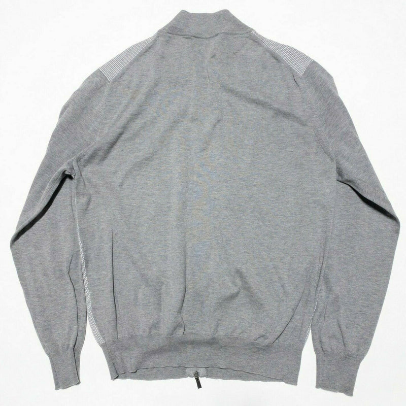Canali Full Zip Sweater Gray Elbow Patches Italian Men's IT 52 (Large)