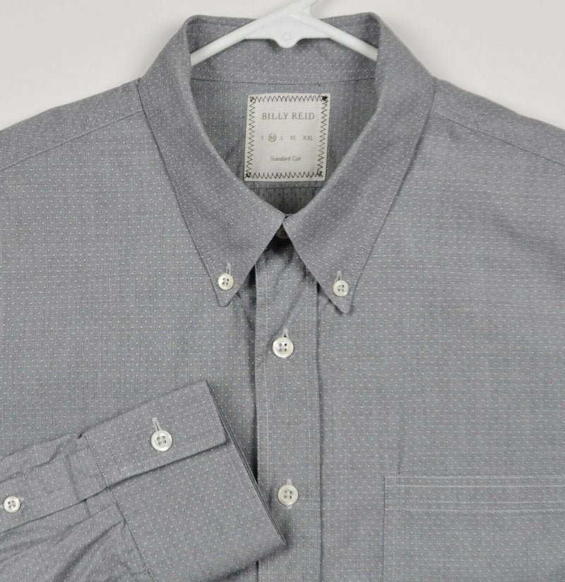 Billy Reid Men's Sz Medium Standard Cut Gray Polka Dot Button-Front Shirt