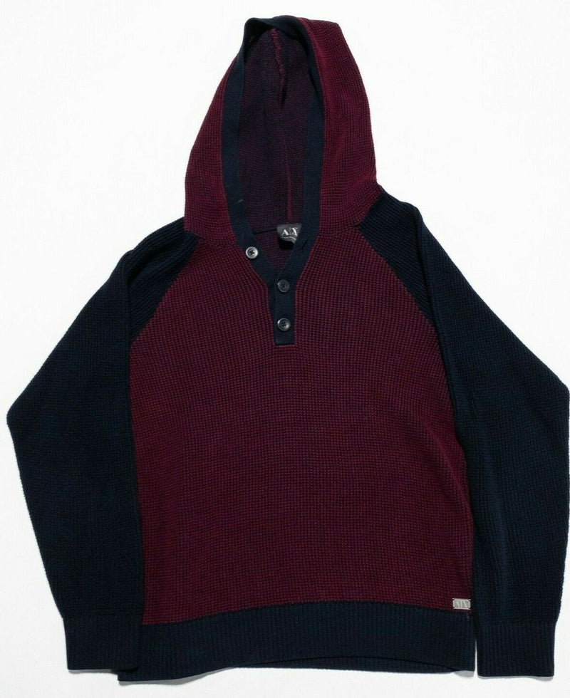 Armani Exchange Sweater Men's Medium Burgundy Red Navy Blue Knit Hoodie A|X