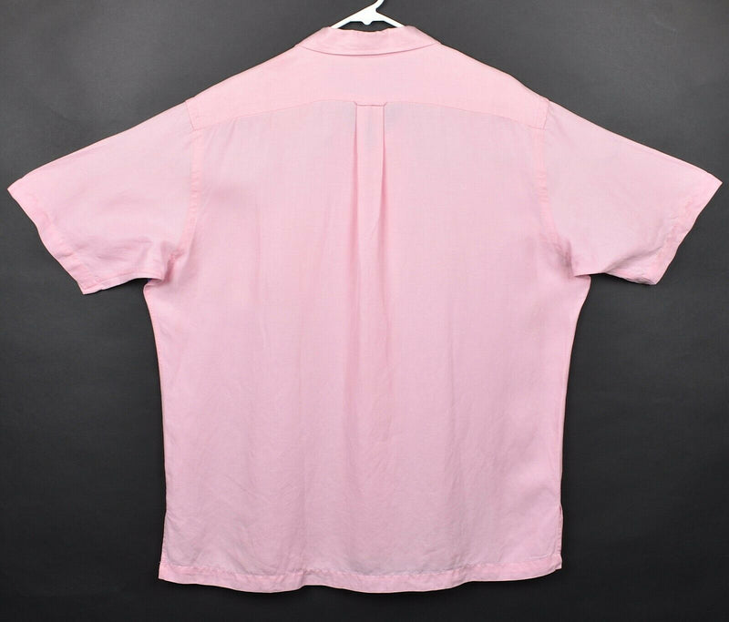 Polo Ralph Lauren Men's Large Linen Silk Blend Pink Caldwell Hawaiian Camp Shirt