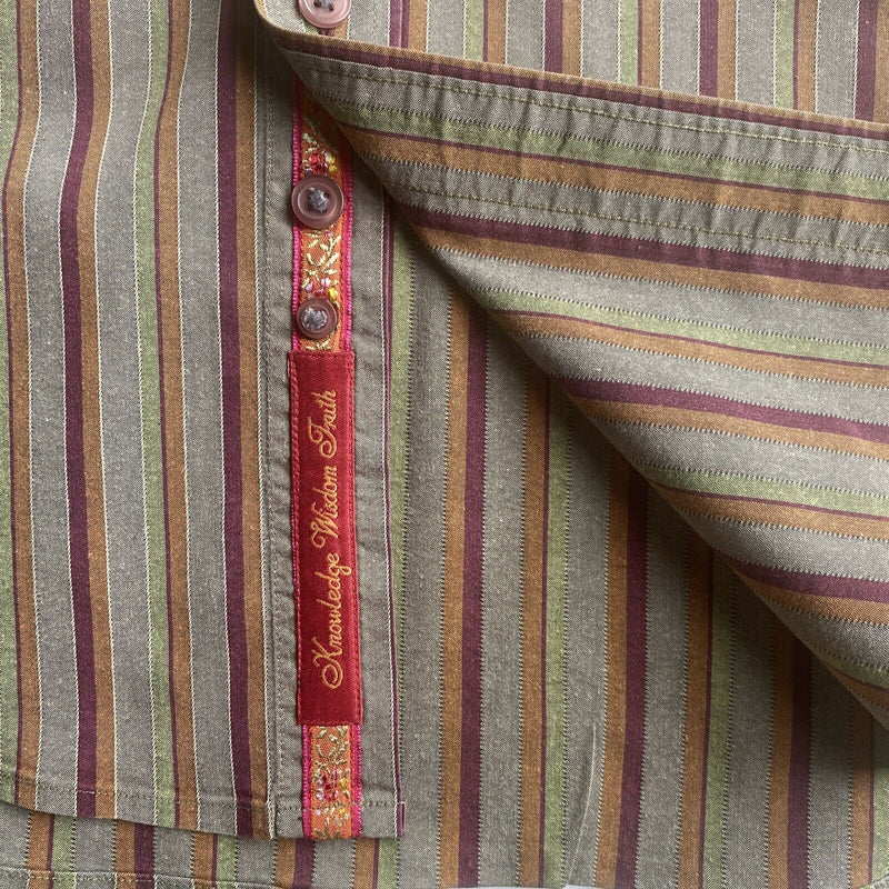 Robert Graham Men's Large Flip Cuff Brown Orange Striped Designer Shirt