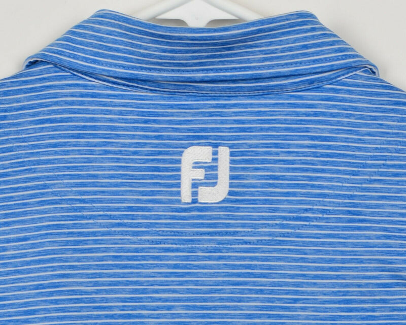 FootJoy Men's Sz Large Heather Blue Striped FJ Performance Golf Polo Shirt