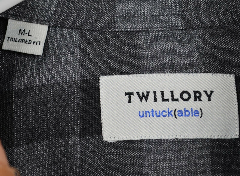Twillory Untuckable Men's M-L Tailored Fit Gray Buffalo Plaid Flannel Shirt