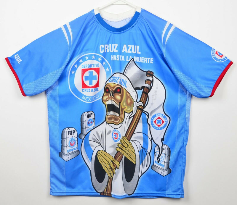 Deportivo Cruz Azul Men Large? Reaper Skull Cemetery Blue Soccer Football Jersey