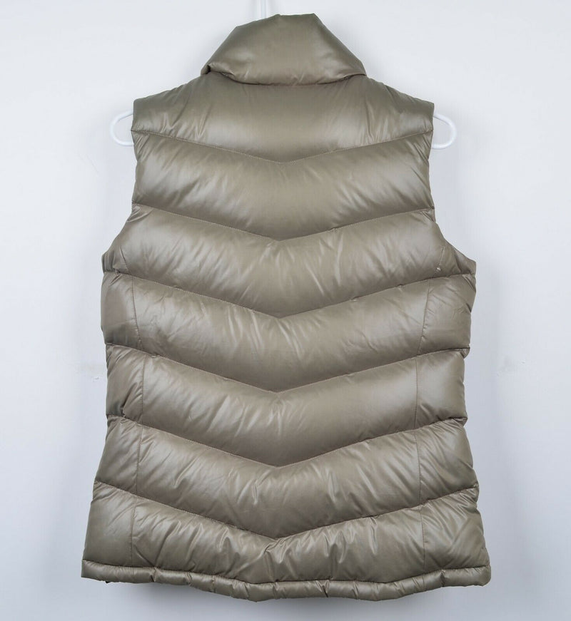 The North Face Women's Medium 700 Down Silver Shiny Full Zip Snap Puffer Vest